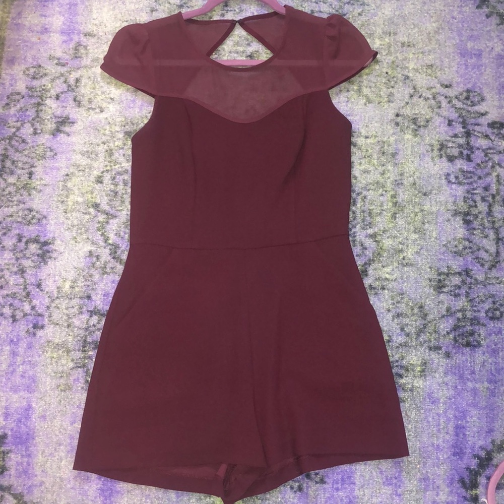 Burgundy zip up romper